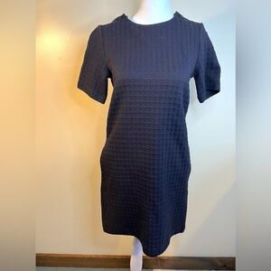Theory Navy Textured Short Sleeve Mini Dress Pockets